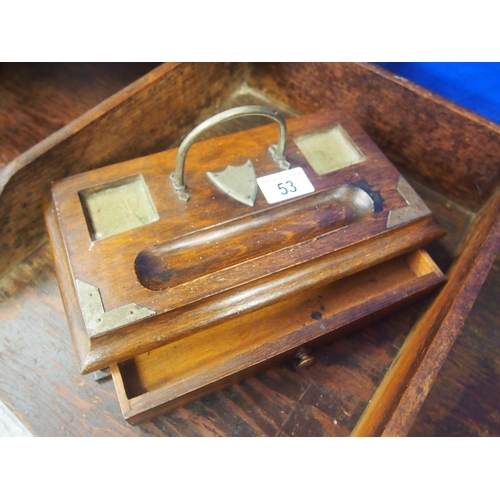 53 - Mixed selection of vintage items consisting of two leather satchels, wall mountable wooden box with ... 