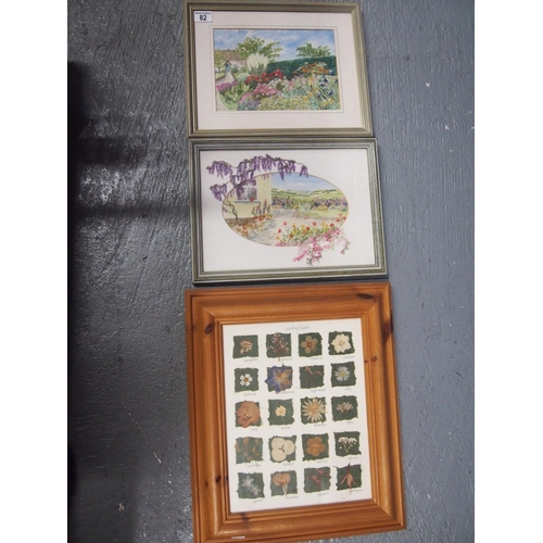 82 - Two framed vintage hand embroidered pictures of British gardens in bloom by Carol Pymer together wit... 