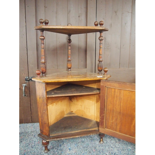 96 - A vintage wooden corner cabinet/unit with open shelf, complete with key, approx. height 100cm