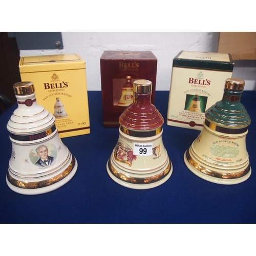 99 - Three Bell's scotch whisky ceramic decanters by Wade featuring; Christmas 2003 Great Scottish Invent... 