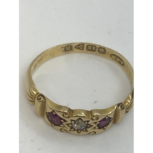 102 - A Victorian 18ct yellow gold ruby and diamond ring, hallmarked Chester c.1900. Approx. weight 2.5g a... 