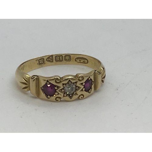 102 - A Victorian 18ct yellow gold ruby and diamond ring, hallmarked Chester c.1900. Approx. weight 2.5g a... 