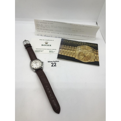 22 - A vintage gentleman's Rolex Oyster perpetual air-king watch model 5500 with the rarer 3,6,9 Arabic d... 