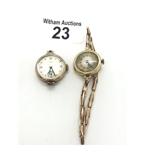 23 - A ladies yellow gold wristwatch, stamped 18 .75 94720 to case with expanding strap marked Britannic ... 