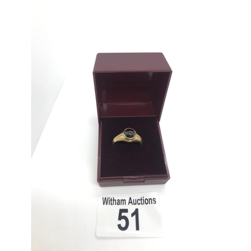 51 - A yellow gold ring with ruby/garnet, unmarked tested 14ct, approx size P, total gross weight approx.... 