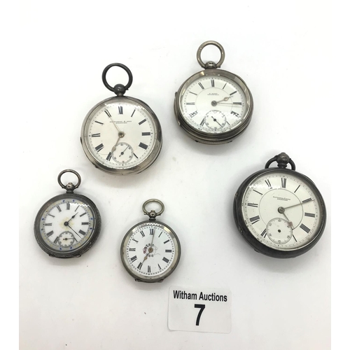 7 - A selection of silver time pieces including a silver fusee pocket watch (with key) hallmarked Cheste... 