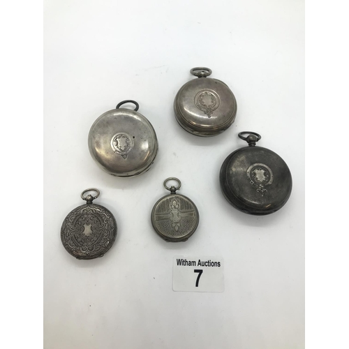 7 - A selection of silver time pieces including a silver fusee pocket watch (with key) hallmarked Cheste... 