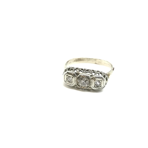 130 - A vintage 18ct white gold three stone diamond ring, approx. .25ct, approx. size J