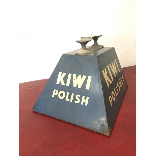 16 - A 'Kiwi Polish' metal shoeshine box with last to top and clasp lock for inside storage. Approx. heig... 