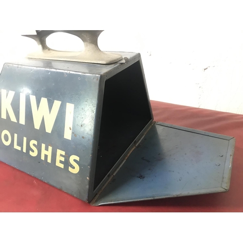 16 - A 'Kiwi Polish' metal shoeshine box with last to top and clasp lock for inside storage. Approx. heig... 