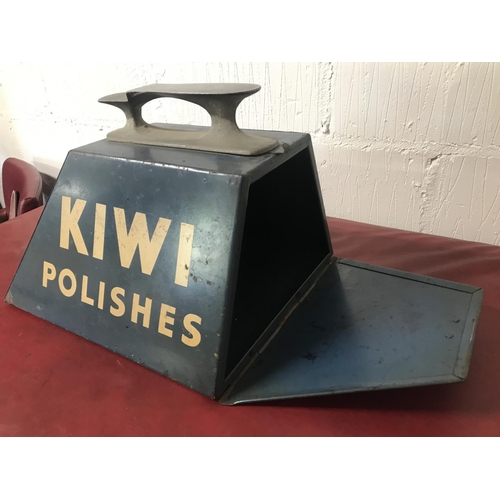 16 - A 'Kiwi Polish' metal shoeshine box with last to top and clasp lock for inside storage. Approx. heig... 