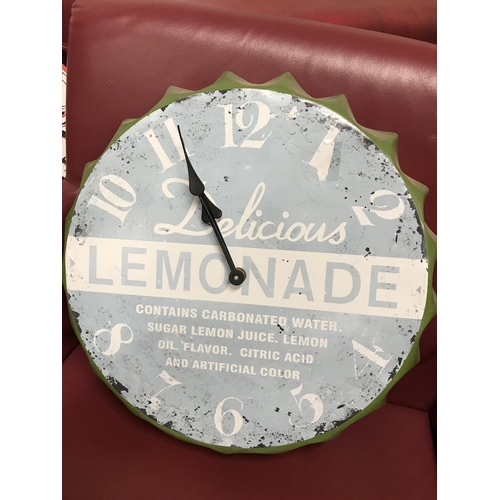 64 - Three retro style wall clocks advertising beverages, approx. width of clocks 30-35cm