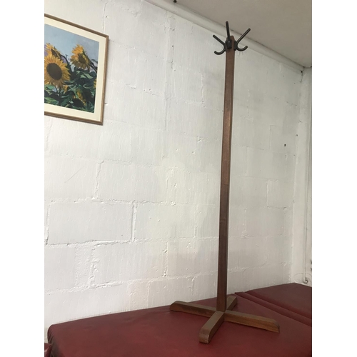 89 - Two solid wood coat stands, in a retro style (A/F as one hook missing)