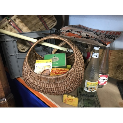 14 - A mixture of vintage/retro items including a washboard stamped ACME, long handled broom, a Corona cr... 