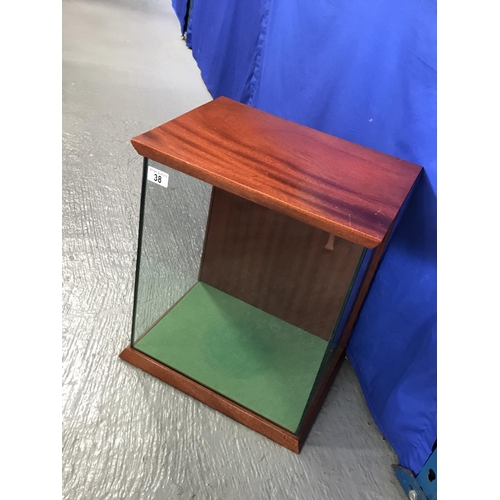 38 - A mahogany and glass rectangular display case, approx. overall H49cm, W41cm, D29cm