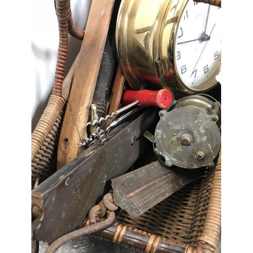 40 - A retro basket containing three Vintage antique pocket spring balance weighing scales by Salter toge... 