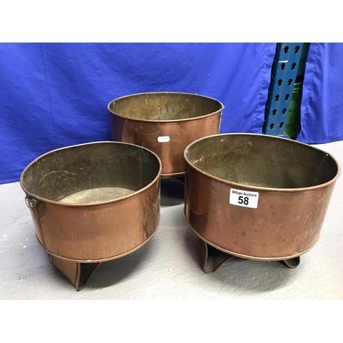 58 - Three graduated Copper display planters