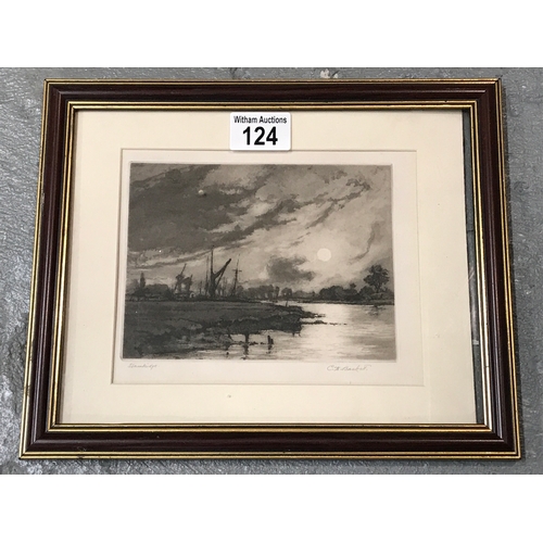 124 - Charles Henry Baskett (1872-1953) 'Stambridge' etching/aquatint on paper of a river view scene signe... 