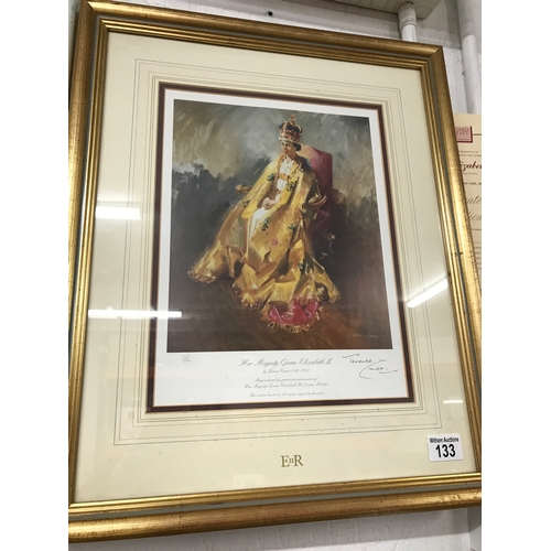 133 - Queen Elizabeth II The Coronation Study by Terence Cuneo with Reproduction No. 95/850