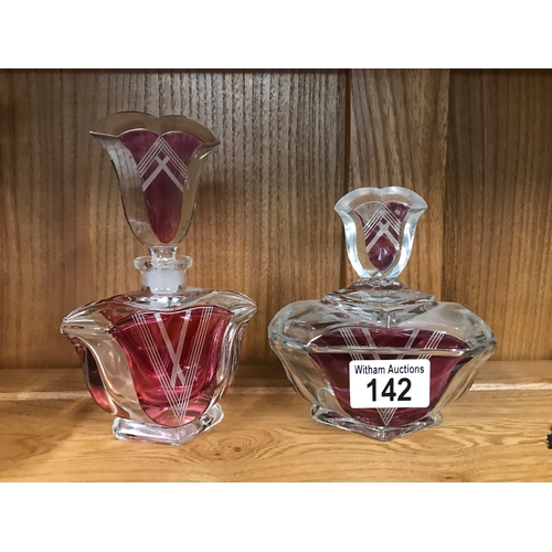 142 - Two pieces of Art deco cut glass dressing table items