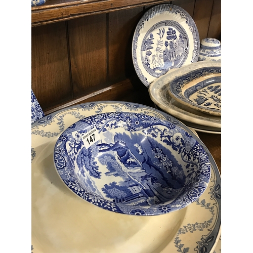 147 - Copeland Spode's, Willow and blue and white items including platters, jugs, plates, cups and saucers... 