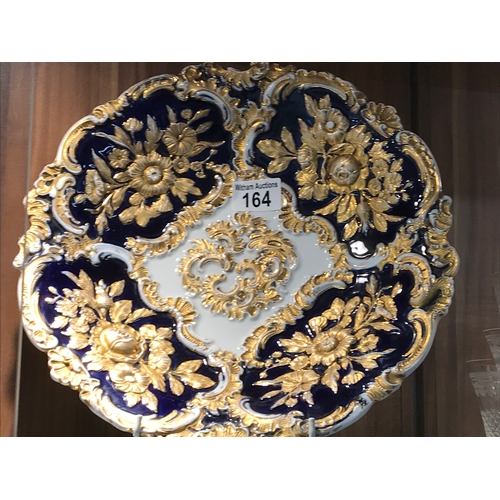 164 - Cobalt blue and gold German Meissen bowl with scalloped edge and leaf design, c.1900, approx. 31cm d... 