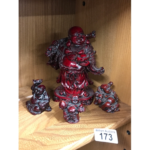 173 - Four Resin laughing Buddha ornaments of various sizes