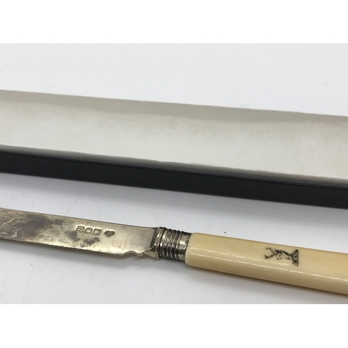 182 - A cheese knife by Goldsmiths & Silversmiths Co Ltd hallmarked London c1905 with stag emblem engraved... 