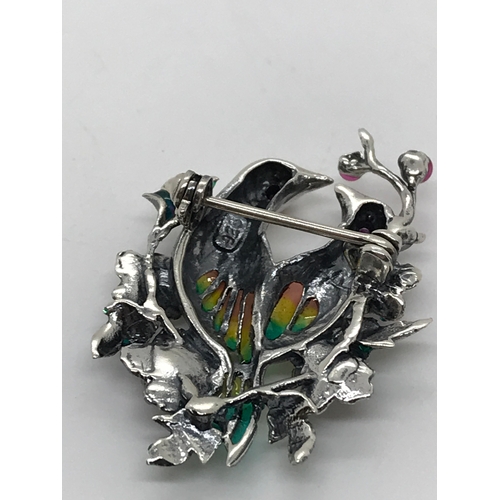 203 - A silver and enamel love bird brooch stamped 925