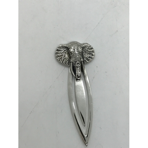 204 - A silver bookmark with elephant finial stamped Sterling