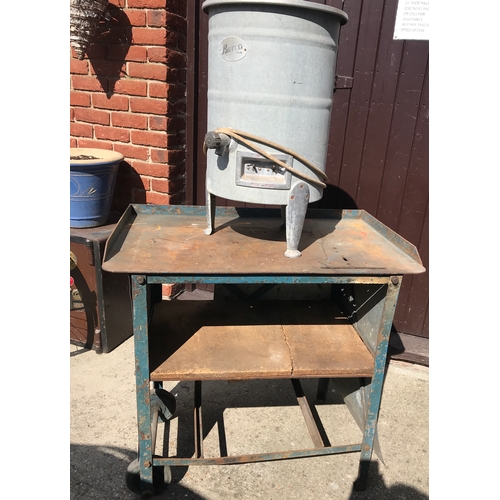 1b - Vintage Burco water heater together with industrial steel trolley on wheels