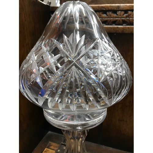 111a - A cut crystal boudoir/table glass lamp complete with shade, Approx overall height 44cm