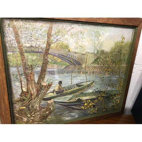 135a - Two Van Gogh prints ‘Boats at St Mary’s’ and ‘ Fishing in Spring’ framed George Pulman & Sons