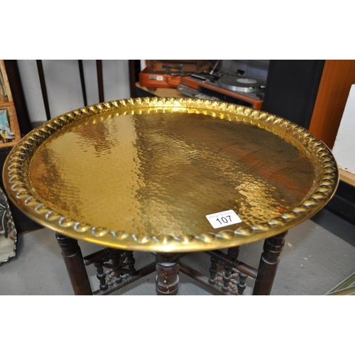 107 - Far eastern style brass/copper charger folding table