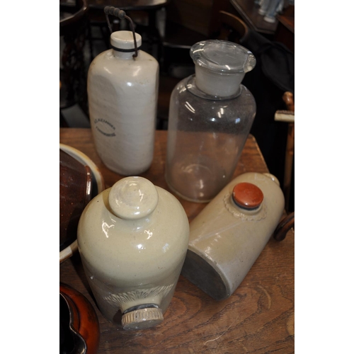 108 - Stoneware items including hot water bottles, mixing bowl and pot etc