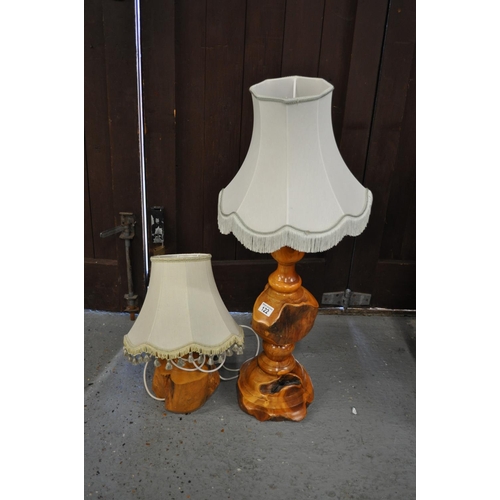 122 - Substantial chunky Indonesian style table lamp, plus smaller lamp with a shade