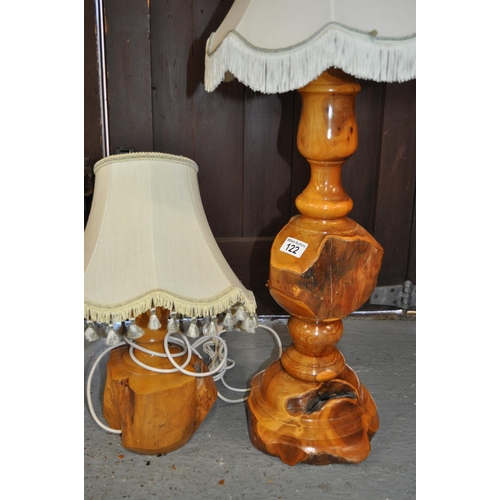 122 - Substantial chunky Indonesian style table lamp, plus smaller lamp with a shade