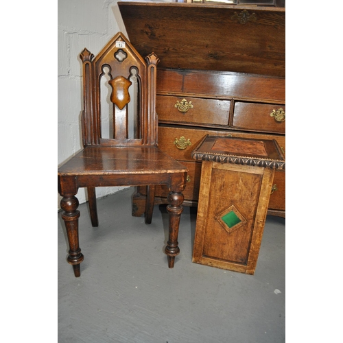 13 - Two ecclesiastical style furniture items consisting of a hollow lidded box and one shield back style... 