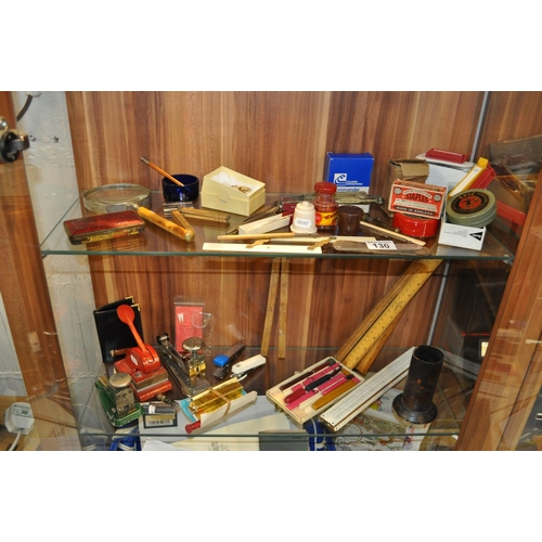 130 - A large quantity of retro office, drawing/writing, measuring equipment including vintage propelling ... 