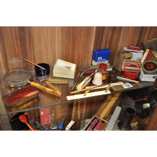 130 - A large quantity of retro office, drawing/writing, measuring equipment including vintage propelling ... 