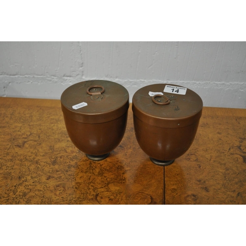 14 - Two antique copper and brass ice cream bombe moulds