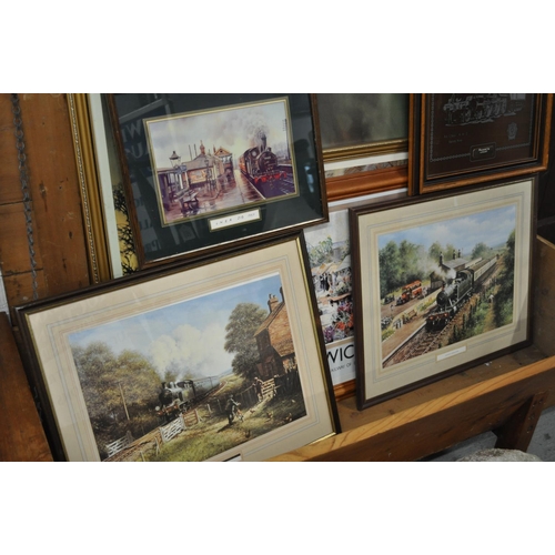 159 - A quantity of railway / steam engine related framed pictures including a Cuneo framed print