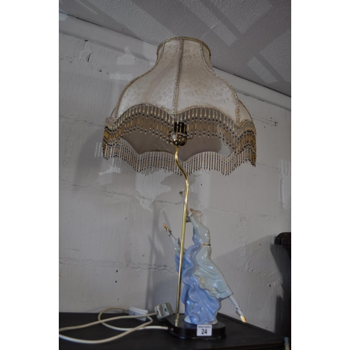 24 - Ballerina in dancing pose table lamp with a decorative beaded shade, PAT tested