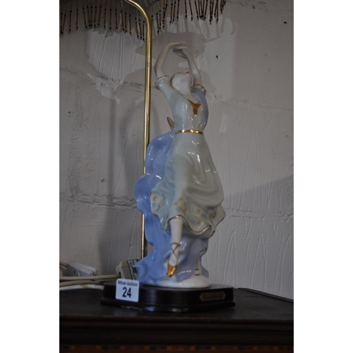 24 - Ballerina in dancing pose table lamp with a decorative beaded shade, PAT tested