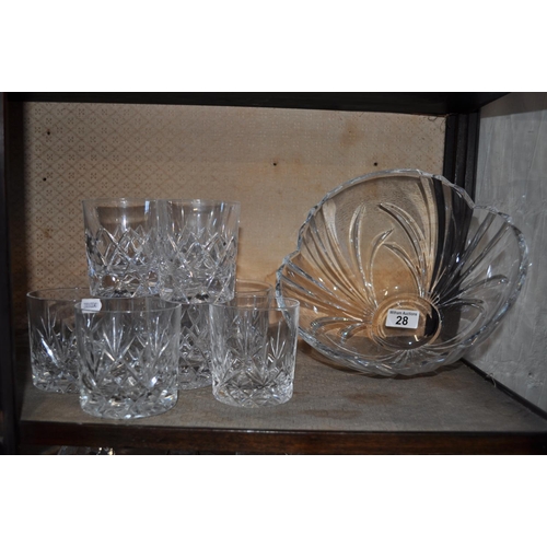 28 - A large selection of bar/drinking items including ice buckets, decanters, trays and glasses, bowl et... 