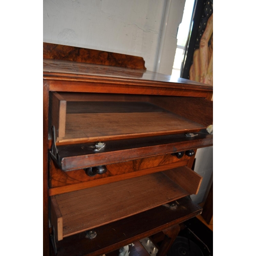 3 - Walnut veneered four drawer music cabinet with Queen Anne style front legs