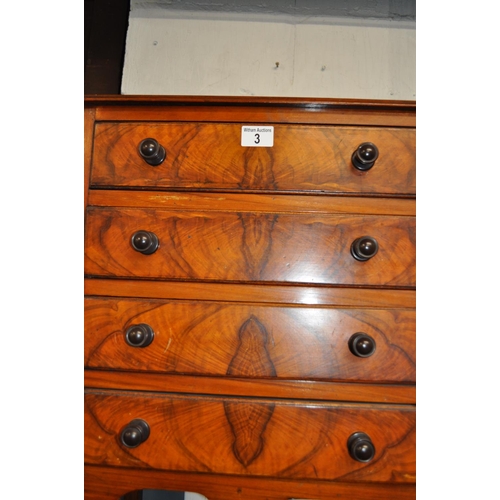 3 - Walnut veneered four drawer music cabinet with Queen Anne style front legs