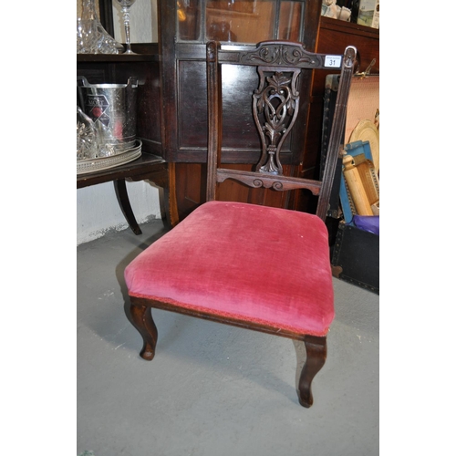 31 - Vintage chair with decorative back and red velour seat