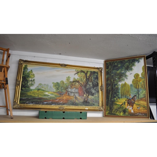 46 - Two 1970's framed paintings by artist A W Ross, length of largest most decorative frame is approx  L... 