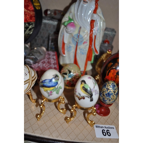 66 - Oriental themed items consisting of scent bottles, figurines and decorative eggs etc.